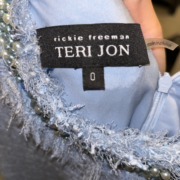 Teri Jon Light Blue Tweed Dress with Fringe Accents - Picture 3 of 4